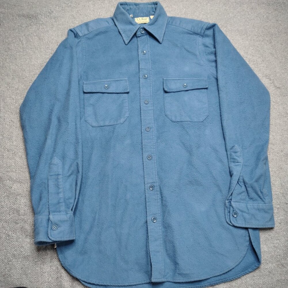 VINTAGE LL Bean Chamois Cloth Shirt Size Large Tall Blue Freeport Maine USA